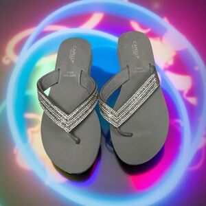 Capelli  grey Bling rhinestone flip flops size 9